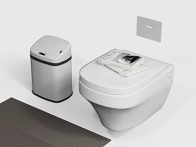 Modern Toilet with Sleek Design Trash Bin Bath Mat and Wall Panel in Minimalist Setup 3d model
