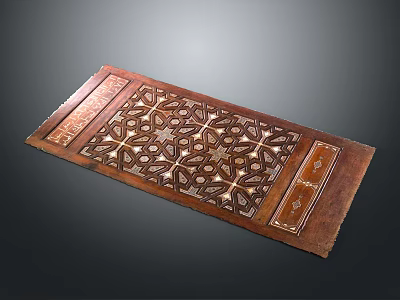 Decorative Brown Wooden Panel With Intricate Cut Out Patterns And Symmetrical Design 3d model