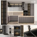 Stylish Modern Kitchen Interior With Gray White Cabinets Sleek Countertop And Soft Lighting