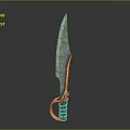 Decorative Knife Featuring Textured Metal Blade Golden Handle Dark Grip And Colorful Accents