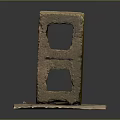 Artisan Stone Block With Double Square Holes On Slate Base Decorative Piece