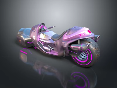 Futuristic Metallic Purple Motorcycle With Sleek Body And Neon Accents 3d model