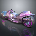 Futuristic Metallic Purple Motorcycle With Sleek Body And Neon Accents