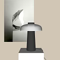 Modern Minimalist Table Lamp on Desk with Abstract Painting against Beige Wall