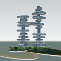 Spiral Shaped Office Building Complex Standing On Waterfront With Green Landscaping