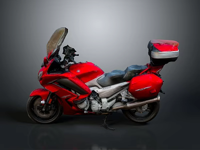 Sleek Red Cruiser Motorcycle With Windshield Black Seat And Rear Luggage Case 3d model