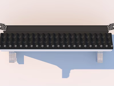 Building Exterior Wall with Black Roof Wavy Tiles Side Decorations and Support Structures 3d model