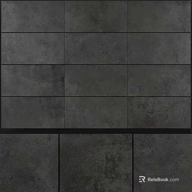 Gray Textured Tile Background Wall Composed Of Rectangular Dark Tiles 3d model
