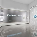 Modern Corridor Interior With Glass Walls Display Cabinets And Ambient Lighting