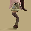 Game Film Character With Pink Cape Lace Trim Hat Green Accents And Plaid Shorts