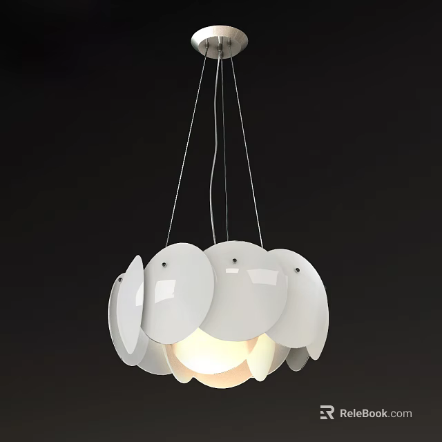 Modern Creative Shaped White Pendant Light With Circular Discs And Illuminated Design 3d model 