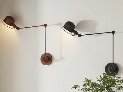 Modern Brown Black Wall Lamps with Adjustable Arm Design Mounted on White Wall 3d model