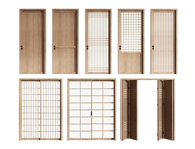 Japanese-style swing door single door glass door sliding door 3d model