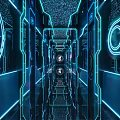 Futuristic Sci Fi KTV Interior With Blue Lights And Space Decor 3d model