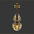 Household Decorative String Instrument With Artistic Brown Blue Gold Ornate Design