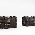 Vintage Black Chests With Metal Rivets Ornate Patterns And Classic Locks Design