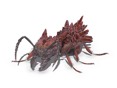 3D Rendered Red Spiked Insect Creature With Sharp Claws And Antennae 3d model