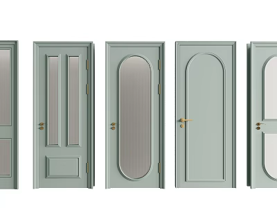 Stylish Light Green Wooden Swing Doors With Glass Panels And Modern Designs 3d model