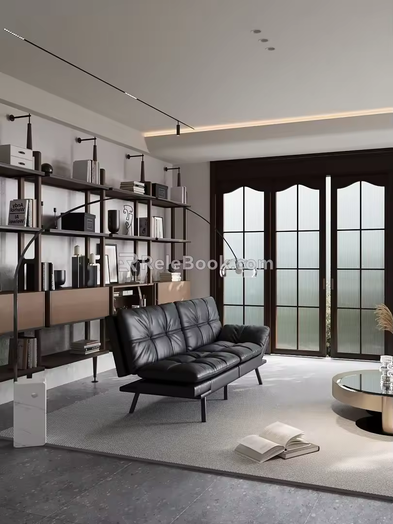 Modern living room sofa combination floor lamp bookcase 3d model