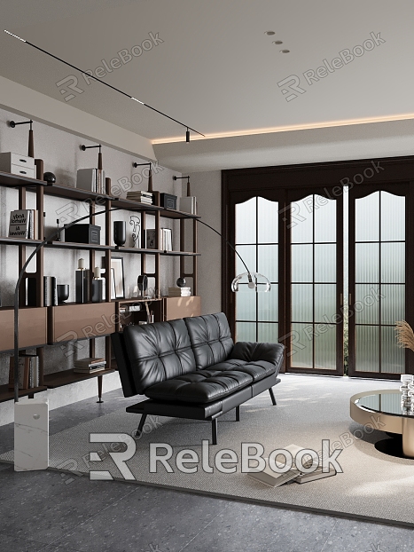 Modern living room sofa combination floor lamp bookcase model