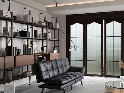 Modern living room sofa combination floor lamp bookcase model