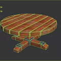 Orange Round Wooden Table With Natural Wood Grain And Stable Cross Base Structure