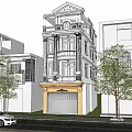 Three Story Detached Villa Featuring White Exterior Ornate Balconies Garage And Lush Trees