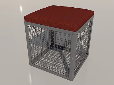Modern Metal Wire Mesh Stool With Red Cushioned Seat For Home Decor 3d model