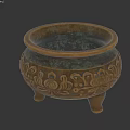 Traditional Bronze Landscape Sculpture With Intricate Floral Carvings And Three Legs