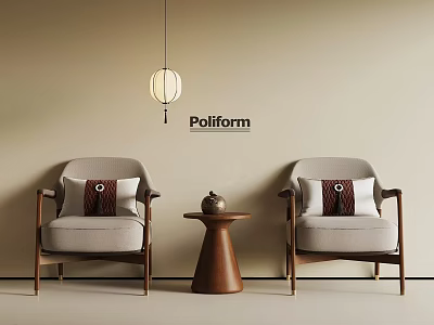 Poliform Modern Light Gray Leisure Chairs With Wooden Frame And Side Table 3d model