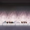 Decorative Lights Creating Purple Pink Light Effects On Wavy Wall With Countertop Plants Rock Decorations