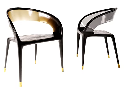 Modern Style Dining Chairs with Black Frame Golden Legs and Transparent Backrest 3d model