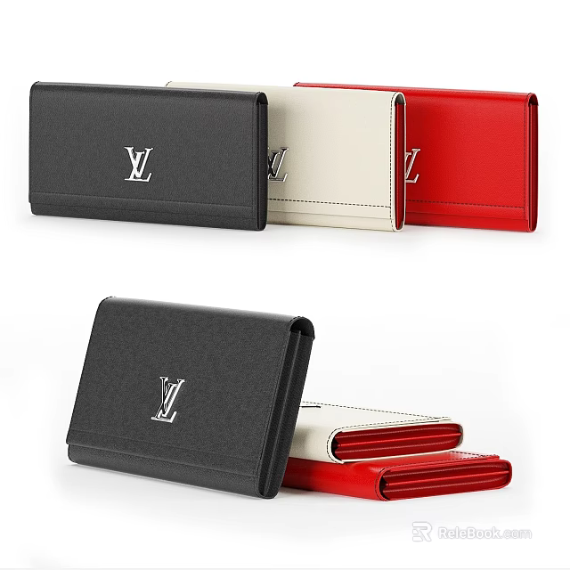 Trendy LV Logo Wallets in Black White and Red Leather Designs 3d model 