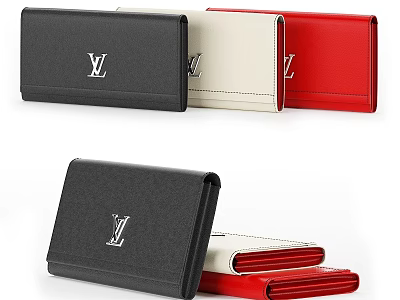 Trendy LV Logo Wallets in Black White and Red Leather Designs 3d model