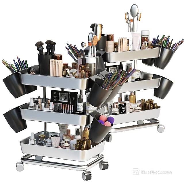 Cosmetics And Perfumes Organized On Rolling Storage Cart 3d model