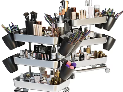 Cosmetics And Perfumes Organized On Rolling Storage Cart 3d model