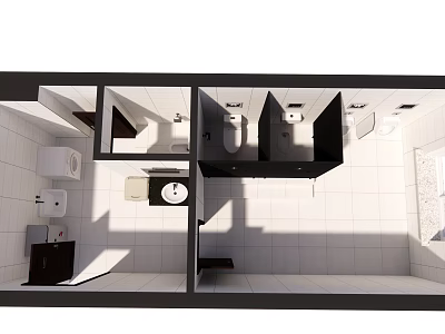 Public Restroom Interior With Modern Stalls Sinks Tiled Floor And Mirrors 3d model