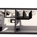 Public Restroom Interior With Modern Stalls Sinks Tiled Floor And Mirrors