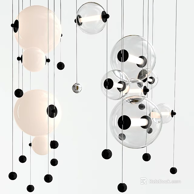 Modern Artistic Chandelier With Transparent Glass Balls And Black Dots For Interior Decor 3d model 