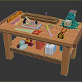 Functional Workbench with Clamp Tools Tape Measure Wooden Top and Storage Shelf