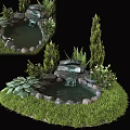 Garden Ornament Featuring Small Pond Mini Waterfall Stones and Lush Green Plants