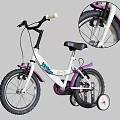 White And Purple Kids Bicycle With Training Wheels Wooden Handlebar And Colorful Letters