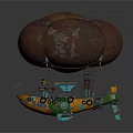 3D Model Airship Featuring Brown Balloon White Patterns Boat Structure Ladder And Colorful Decorations