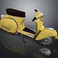Vintage Yellow Scooter With Brown Seat Chrome Handlebar And Spoked Wheel