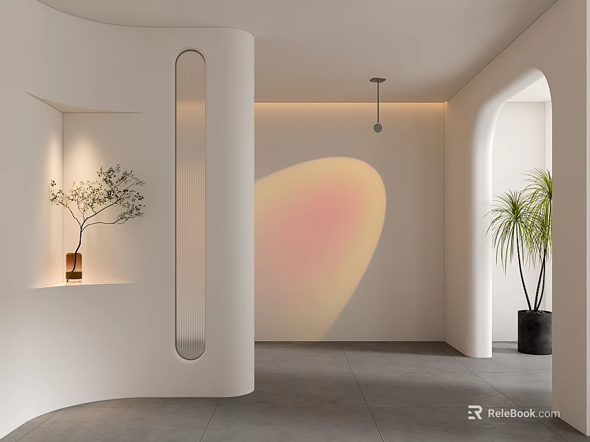 Modern Entryway Hallway Interior Design With Curved Walls Lighting And Plants 3d model 