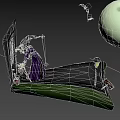 Witch In Purple Robe Standing Near Bed With Full Moon And Bats At Night
