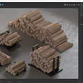 Natural Wood Logs Neatly Stacked On Storage Racks Over Stone Floor Modern Arrangement