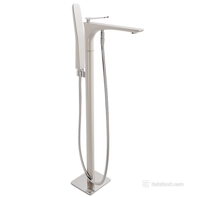 Modern Floor Mounted Faucet With Handheld Shower And Sleek Chrome Finish 3d model 