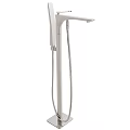 Modern Floor Mounted Faucet With Handheld Shower And Sleek Chrome Finish
