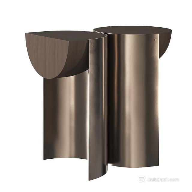 Modern Functional Table With Metal Frame And Curved Wooden Top 3d model 